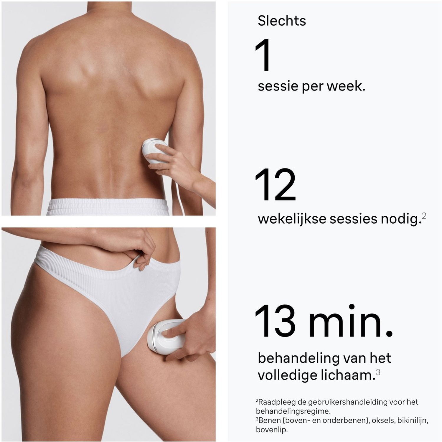 Persoon's rug en dij behandeld met wit apparaat. 1 sessie per week.