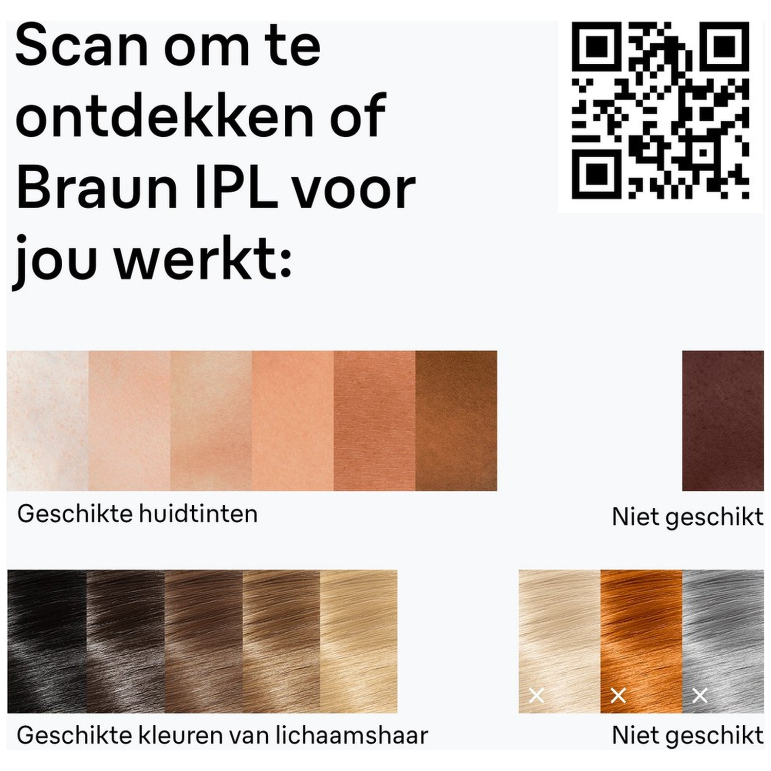 Couleurs de peau et de cheveux adaptées et non adaptées pour Braun IPL.