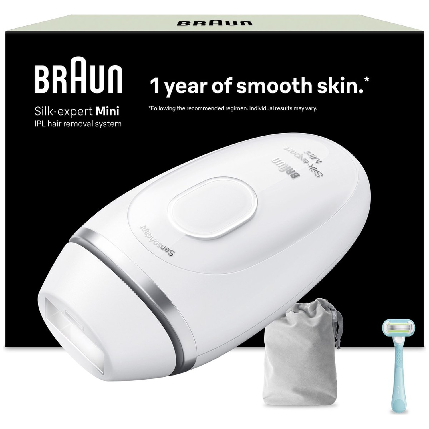 Un système blanc d'épilation IPL Braun avec accessoires.