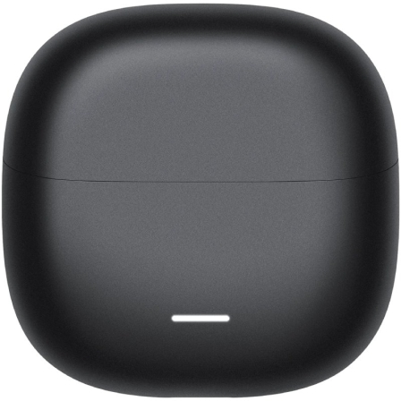 Funda de carga negra para auriculares con una línea horizontal brillante.