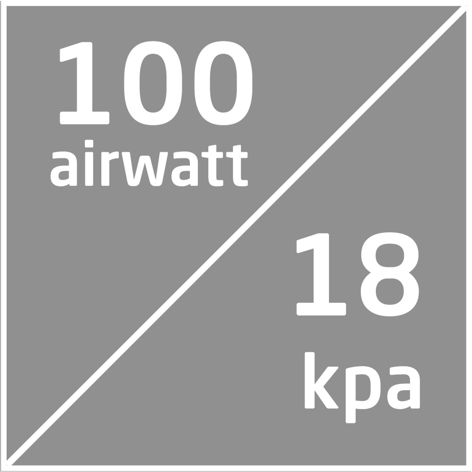 100 airwatt e 18 kpa su sfondo grigio.