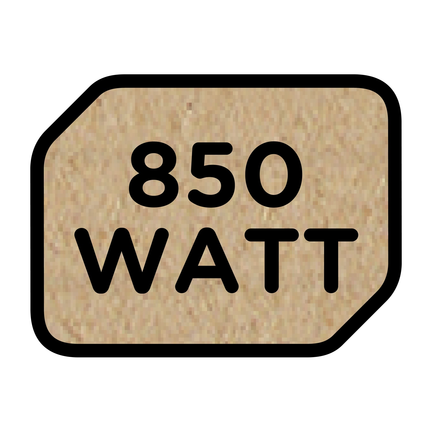 Un'etichetta con scritto "850 WATT" su sfondo beige.