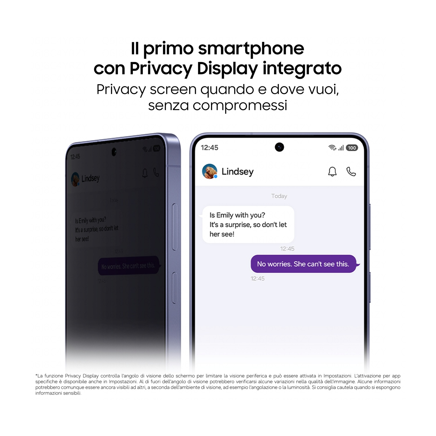 Due smartphone mostrano un messaggio di chat. Uno è oscurato, l'altro mostra la chat.