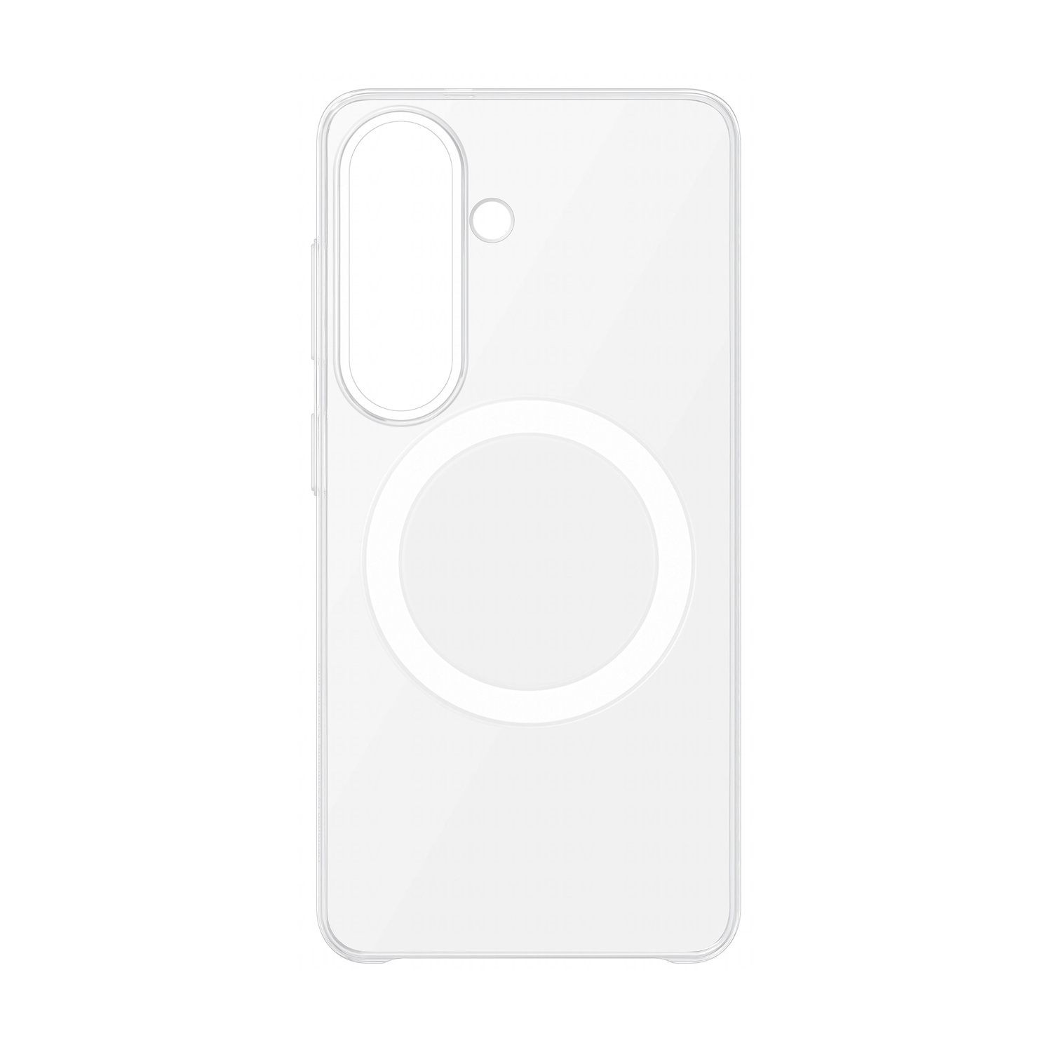 Custodia trasparente per telefono con anello magnetico circolare e ritaglio fotocamera.
