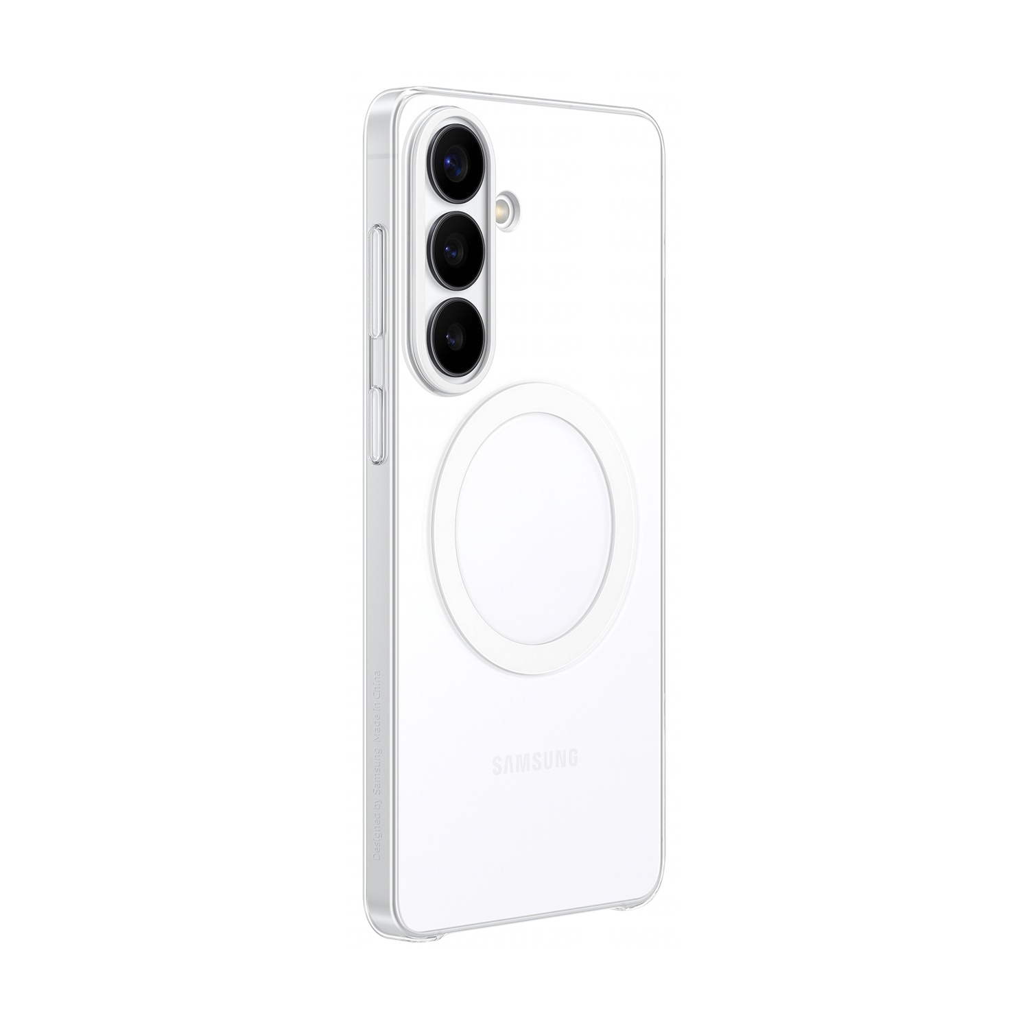 Custodia trasparente per telefono con tre fotocamere e anello magnetico.