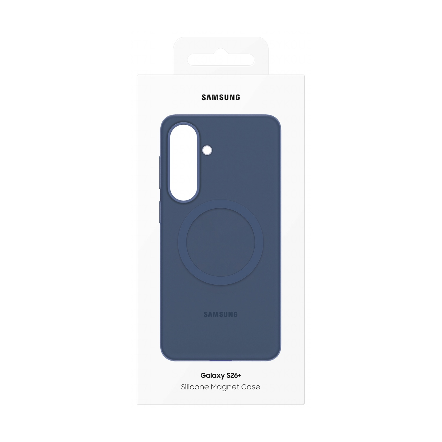 Custodia blu Samsung per Galaxy S26+ con anello magnetico, in confezione.