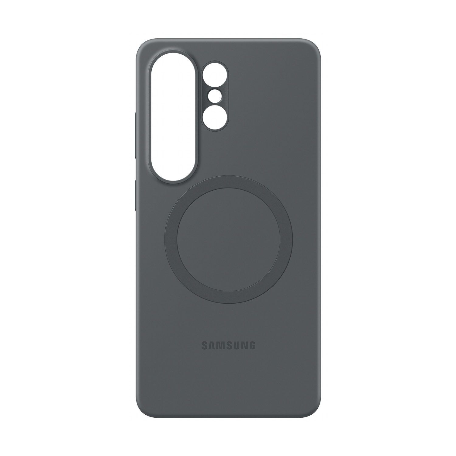 Custodia Samsung grigio scuro con ritaglio fotocamera e anello magnetico.
