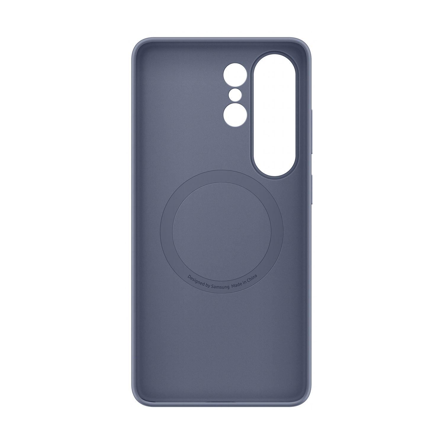 Custodia per telefono grigio scuro con ritagli per fotocamera e porta di ricarica.