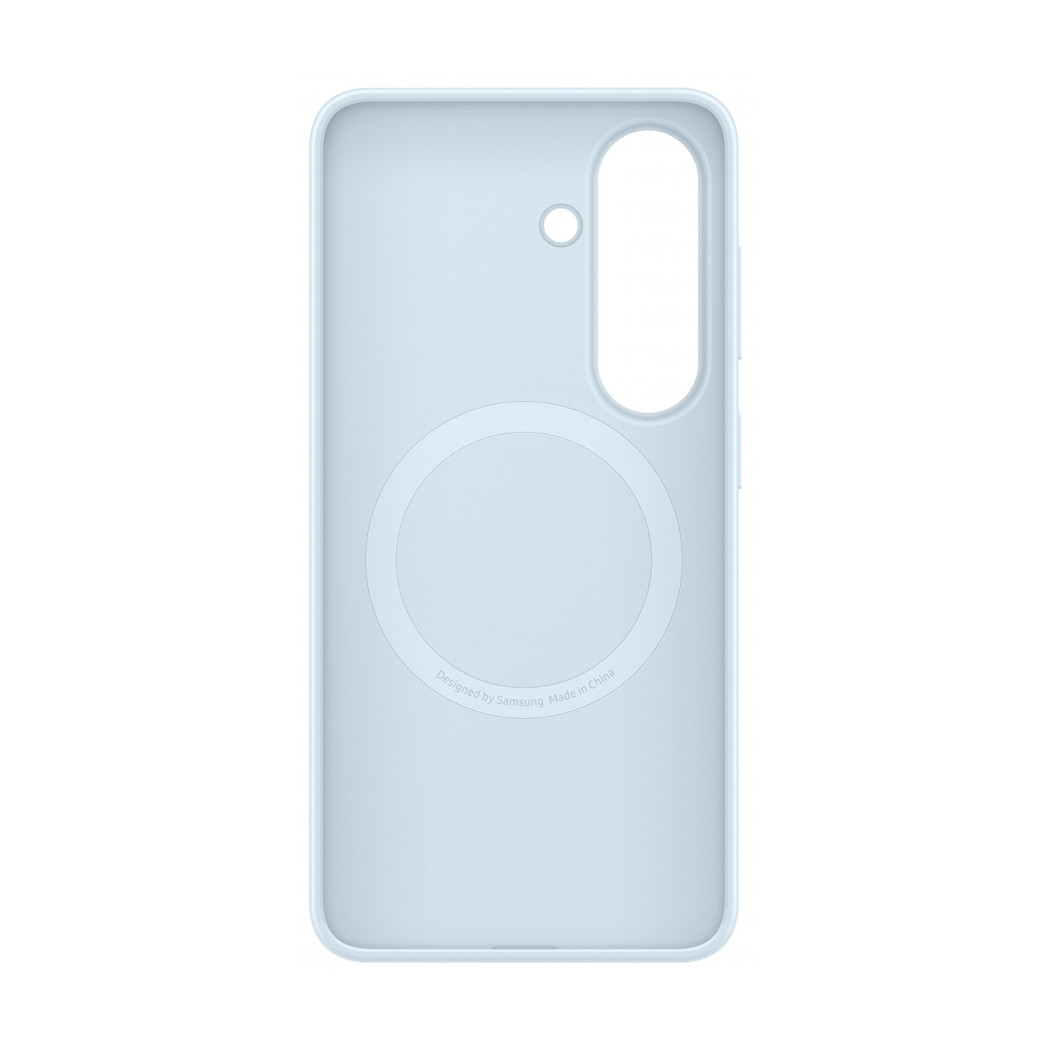 Cover azzurra per telefono con ritaglio fotocamera e anello magnetico.