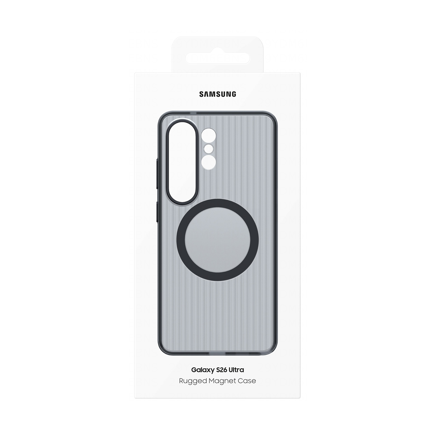 Custodia magnetica robusta Samsung Galaxy S26 Ultra in confezione. Grigio a coste.