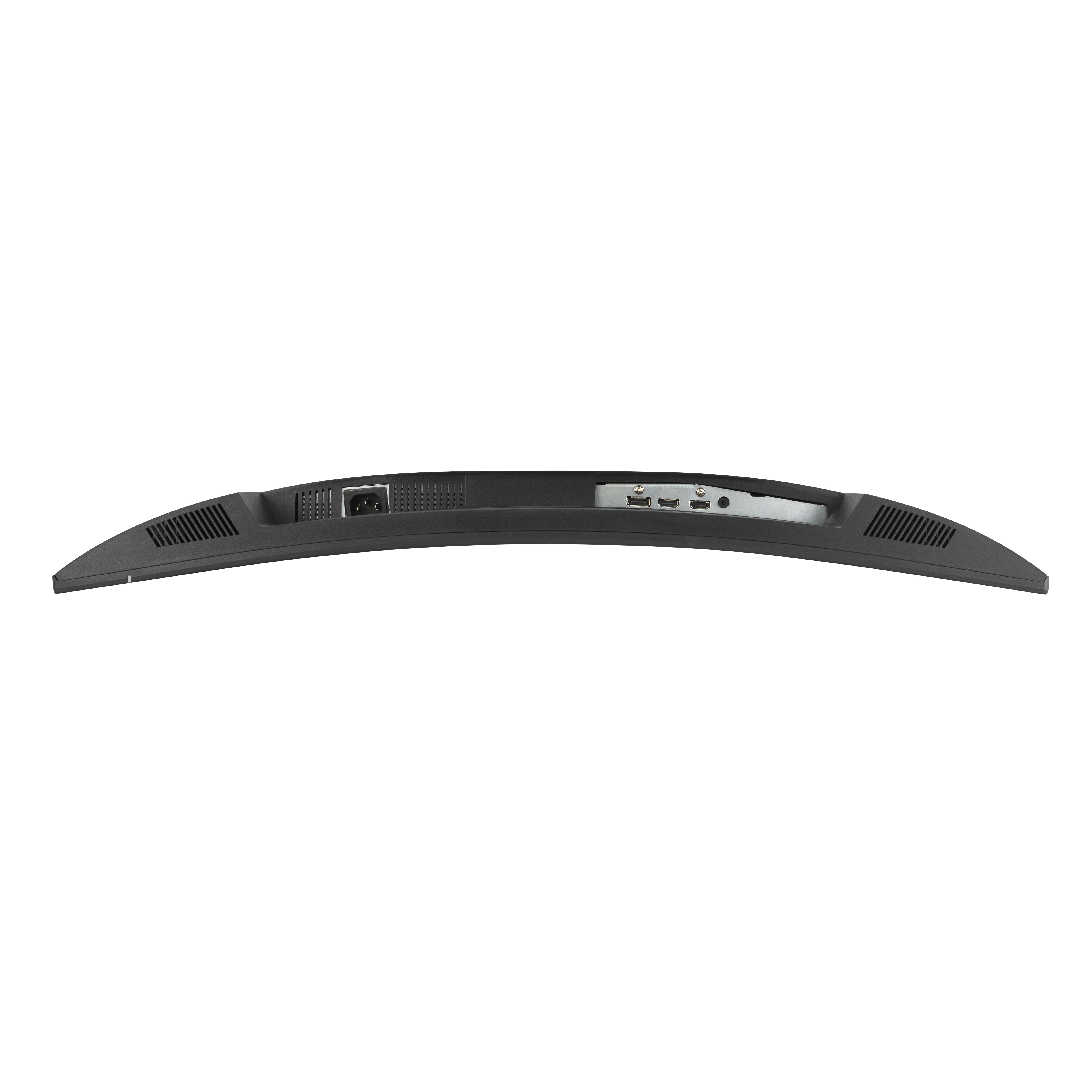 Rückseite eines Monitors mit Anschlüssen: Strom, HDMI, USB-C und Audio.