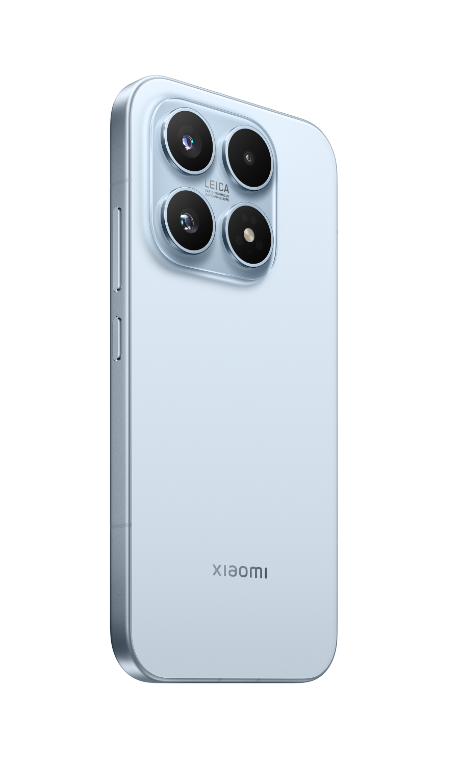 Dört kameralı, Xiaomi logolu açık mavi bir akıllı telefon.