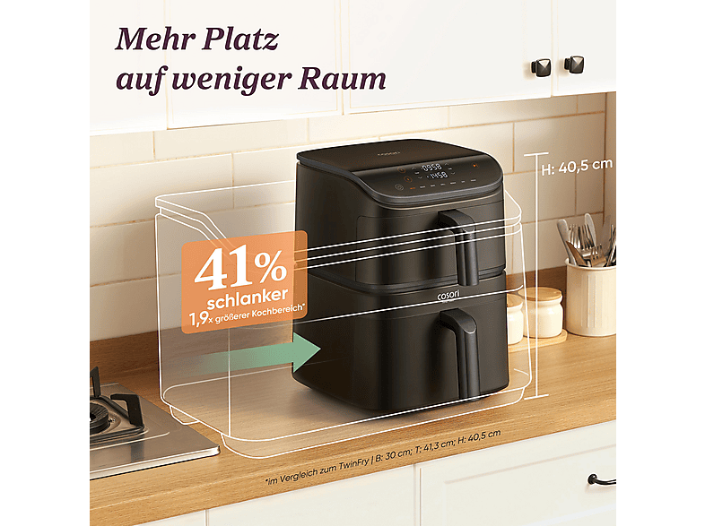 Cosori CAF-DC121-AEUR CEraMic Turbo Tower Basic Doppel-Heißluftfritteuse 4,3 l + 6,5 l, 2630 Watt, Schwarz — Foto 2 von 5