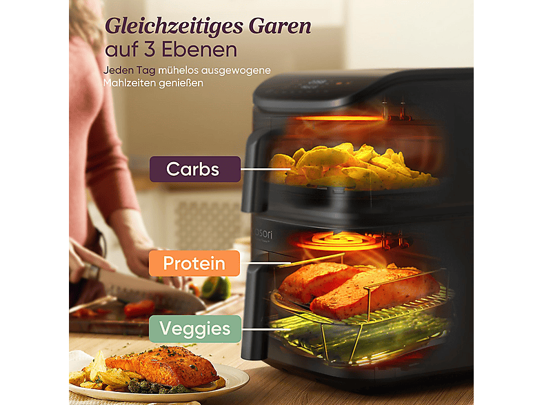 Cosori CAF-DC121-AEUR CEraMic Turbo Tower Basic Doppel-Heißluftfritteuse 4,3 l + 6,5 l, 2630 Watt, Schwarz — Foto 5 von 5