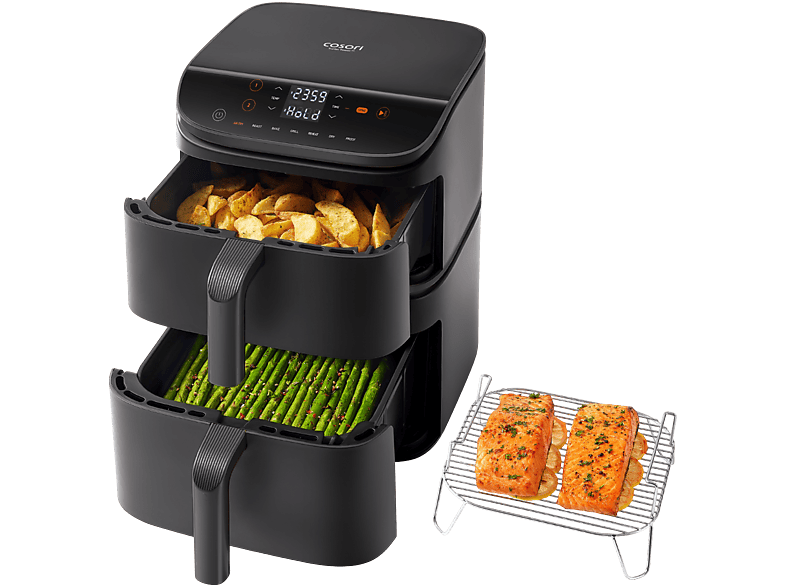 Cosori CAF-DC121-AEUR CEraMic Turbo Tower Basic Doppel-Heißluftfritteuse 4,3 l + 6,5 l, 2630 Watt, Schwarz