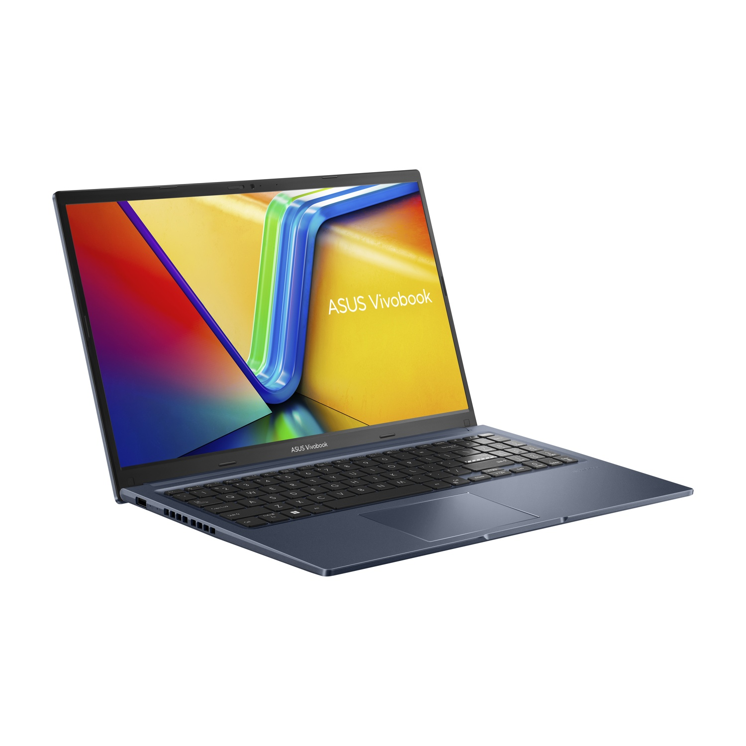 Un laptop ASUS Vivobook blu scuro con tastiera retroilluminata.