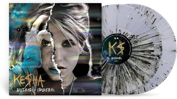 Kesha album borító két bakelitlemezzel, az egyik foltos.
