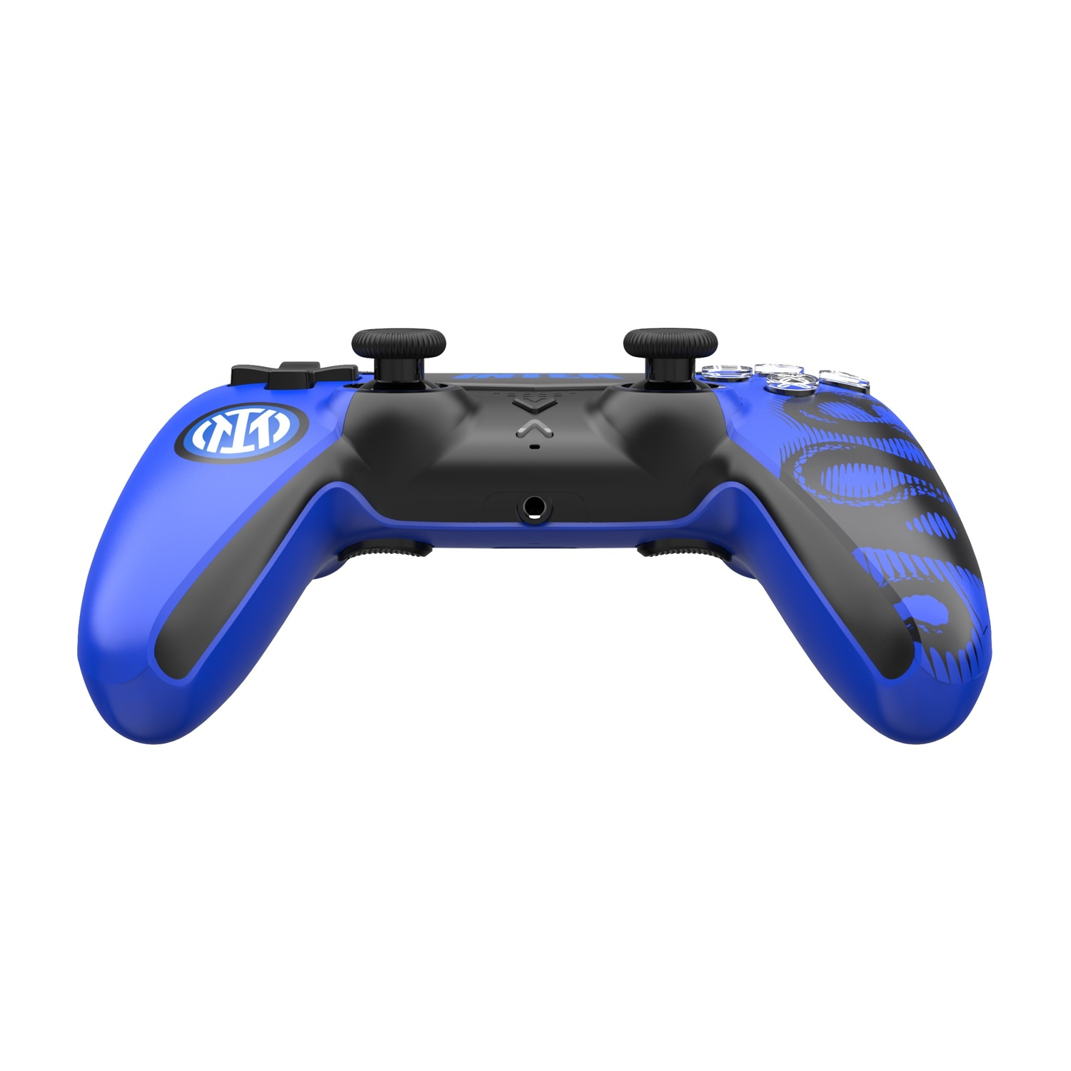 Un controller blu e nero con joystick e pulsanti.