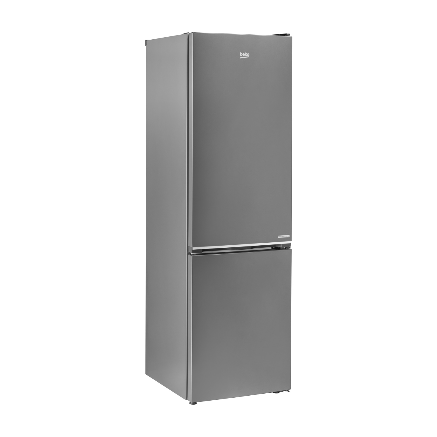 Un frigorifero argento freestanding con vano congelatore in alto.