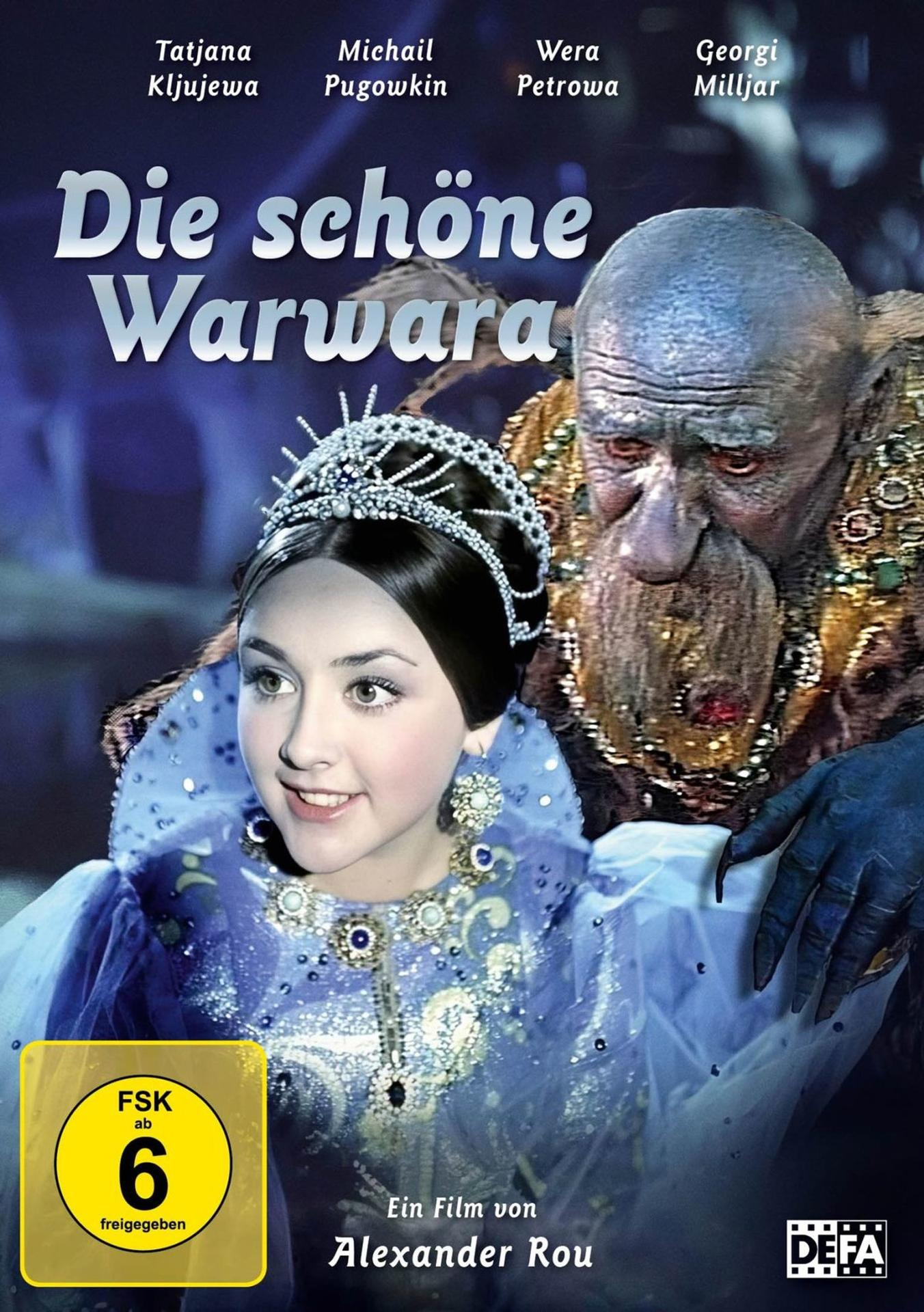 Eine junge Frau mit Krone, gekleidet in Blau, neben einem alten Mann mit Bart.
