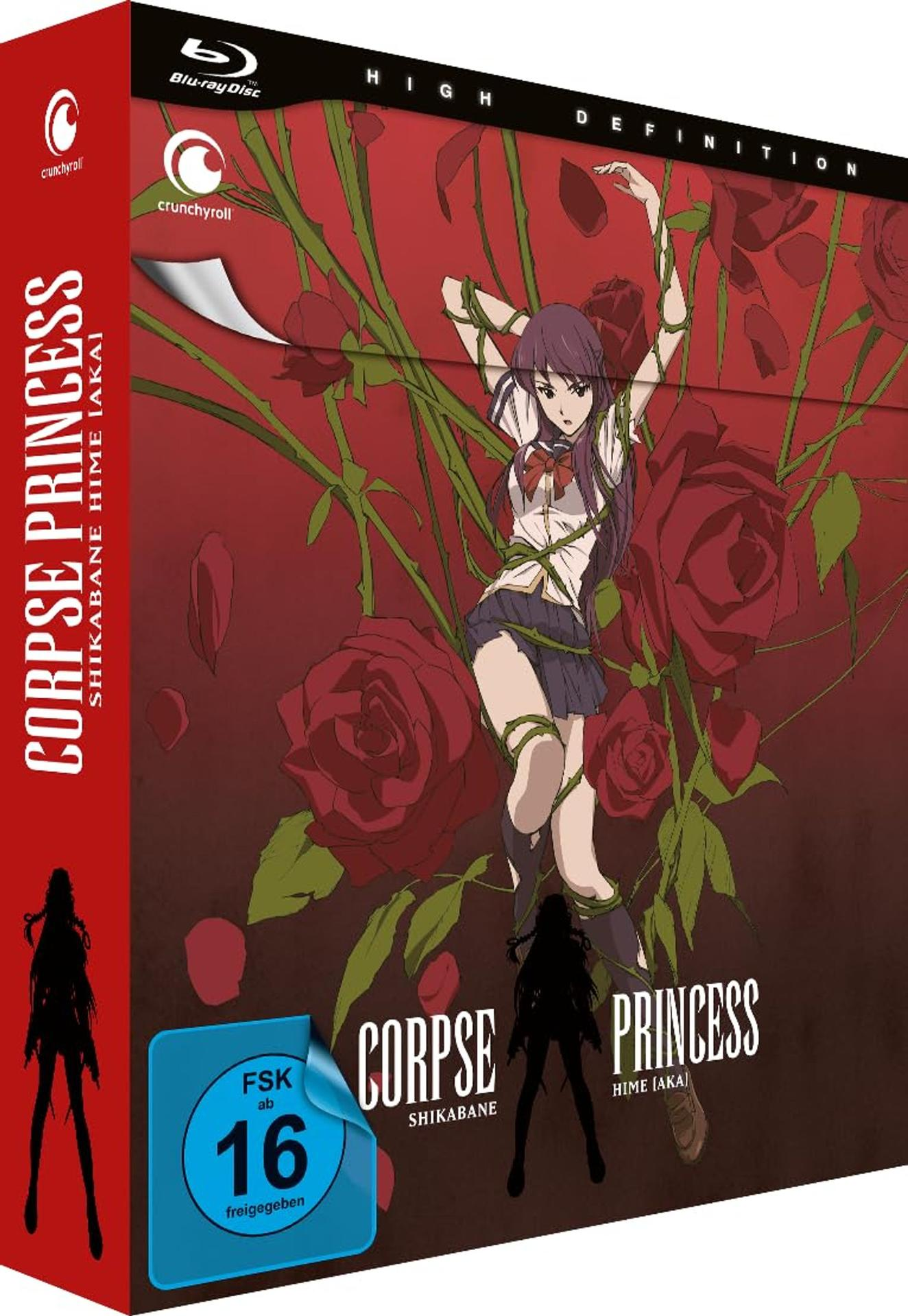 Anime Blu-ray Cover: Junge Frau in Schuluniform, von Rosenranken umwunden, rote Rosen.