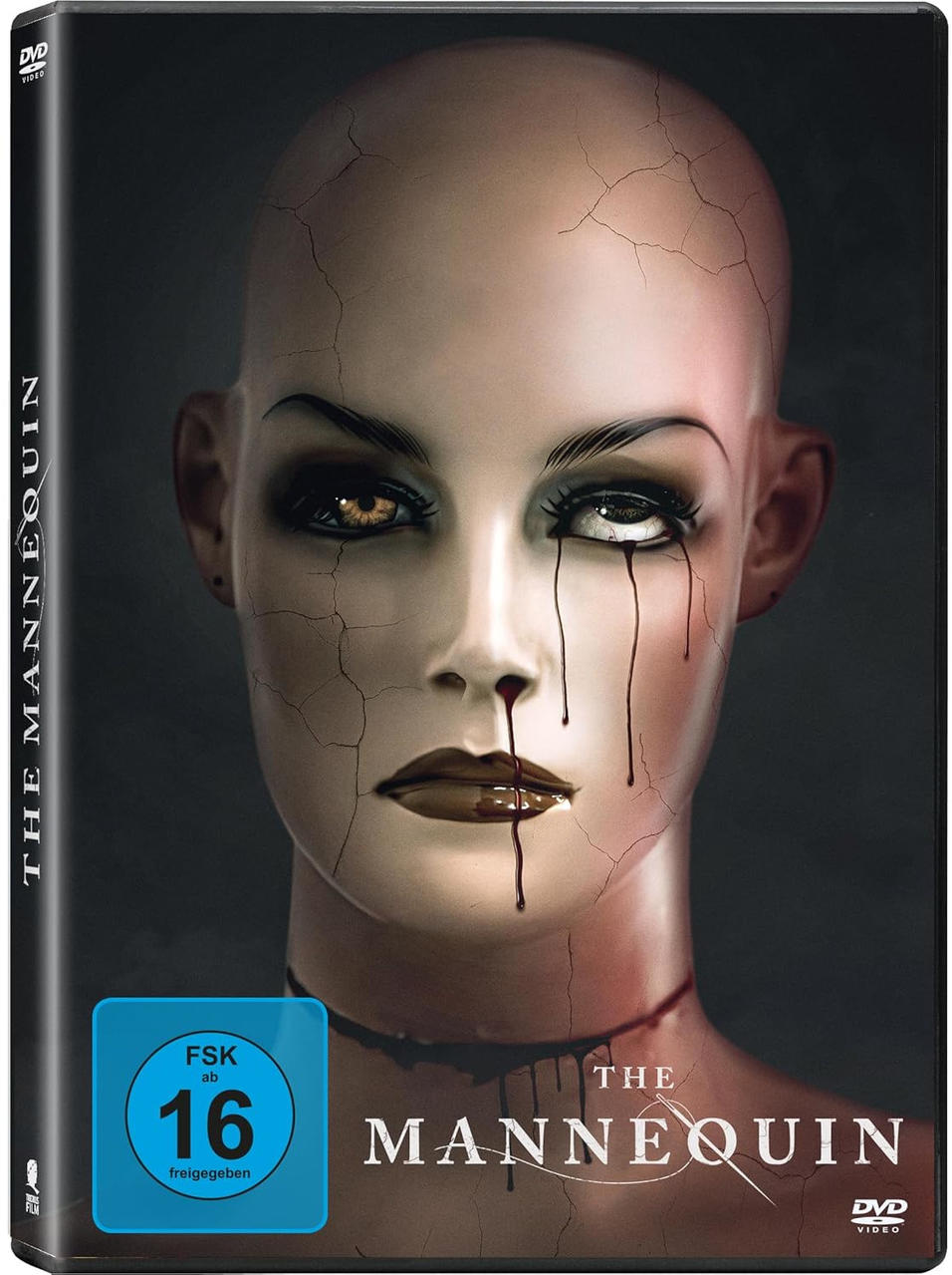 DVD-Hülle mit einer zerrissenen Mannequin-Puppe, die blutet.