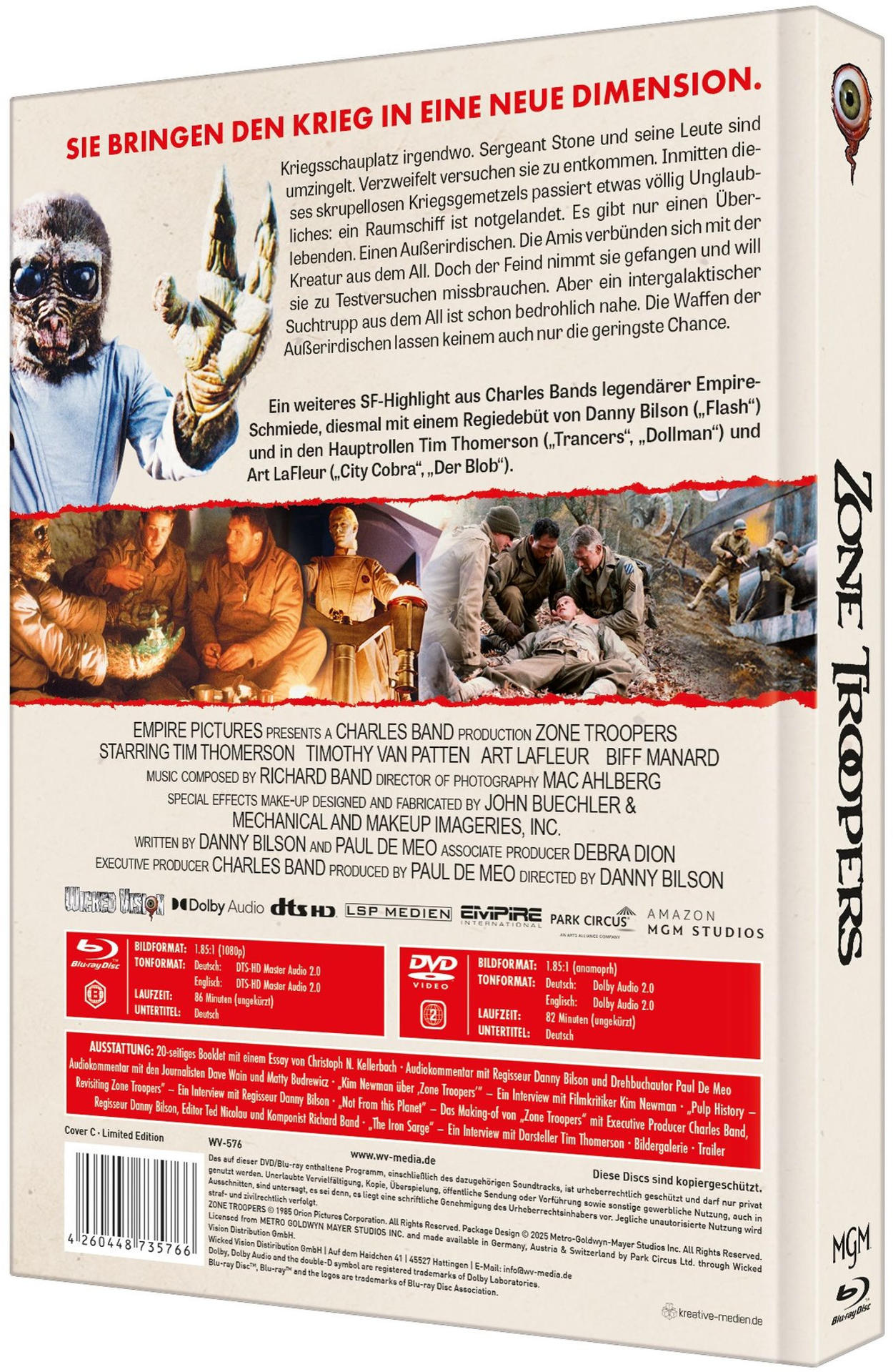 Filmcover: Alien, Soldaten und ein Auge-Symbol. Titel: Zone Troopers.