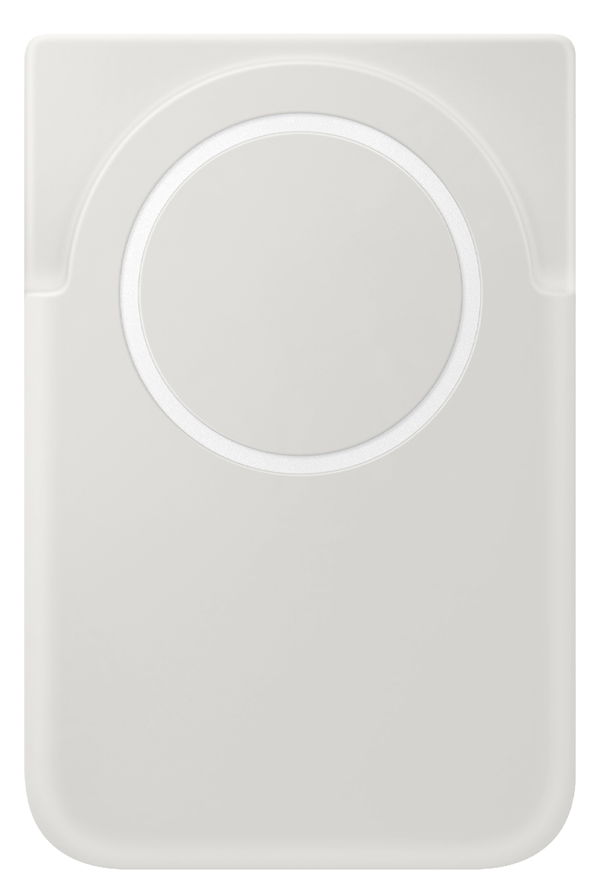 Un cargador rectangular gris claro con esquinas redondeadas y un área magnética circular.