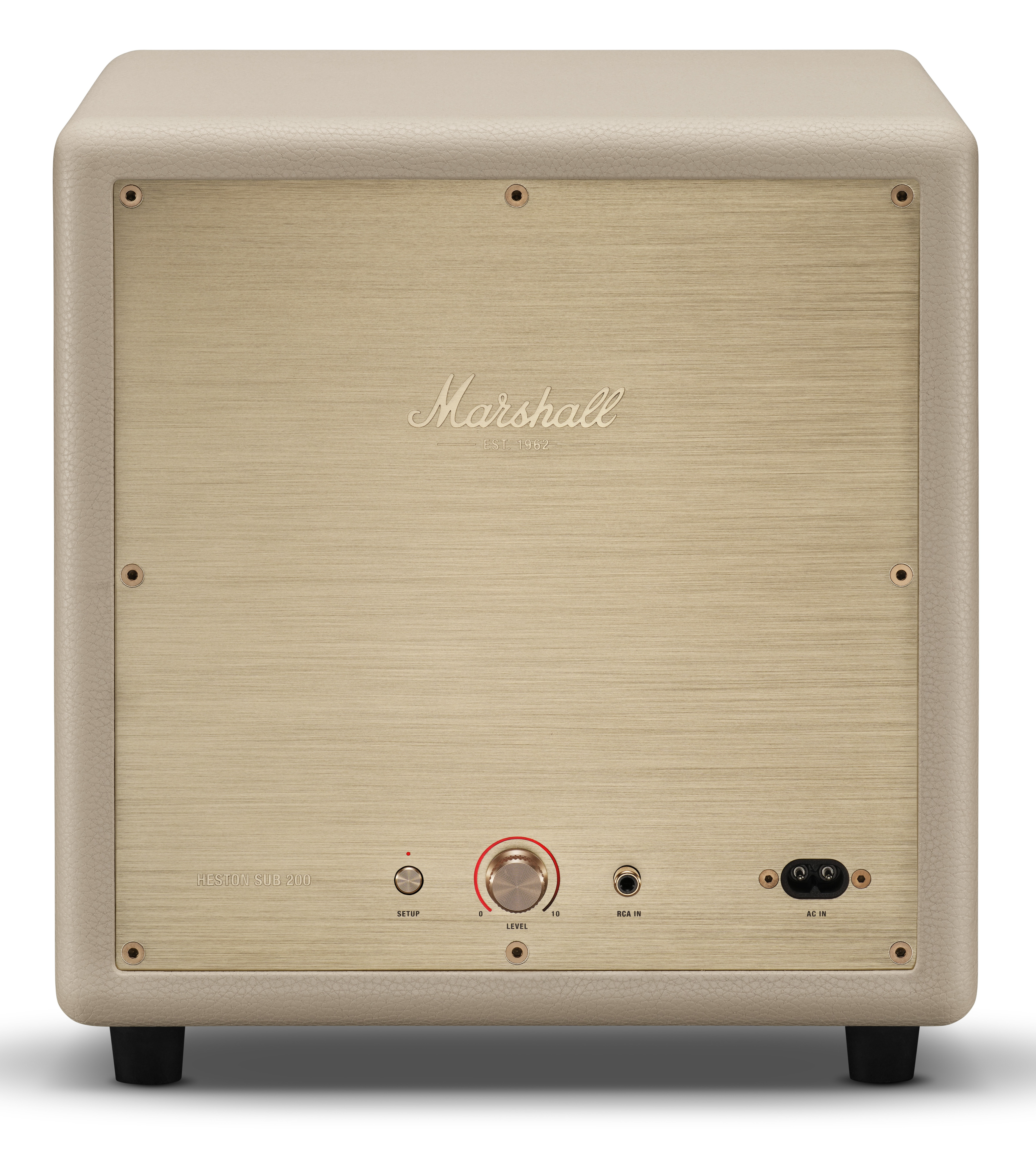 Tył subwoofera Marshall Heston Sub 200 z elementami sterującymi.