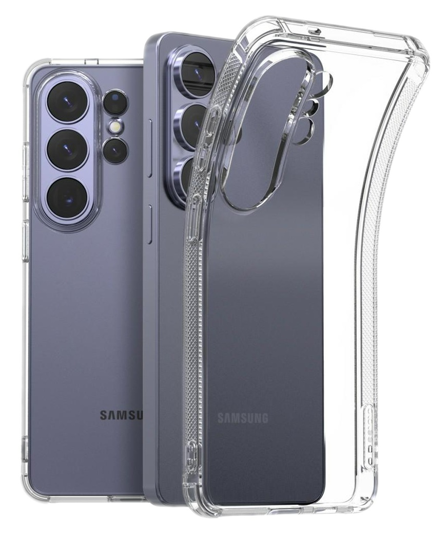 Dwa fioletowe smartfony z obiektywami aparatu i przezroczystym etui ochronnym.