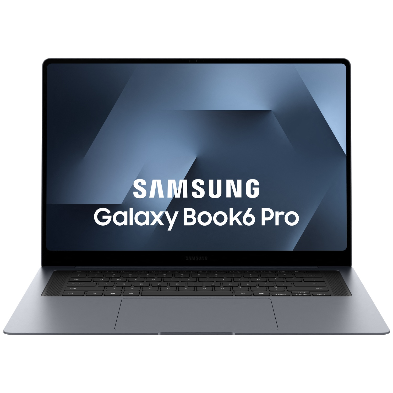 Un ordinateur portable Samsung Galaxy Book6 Pro argenté sur fond blanc.