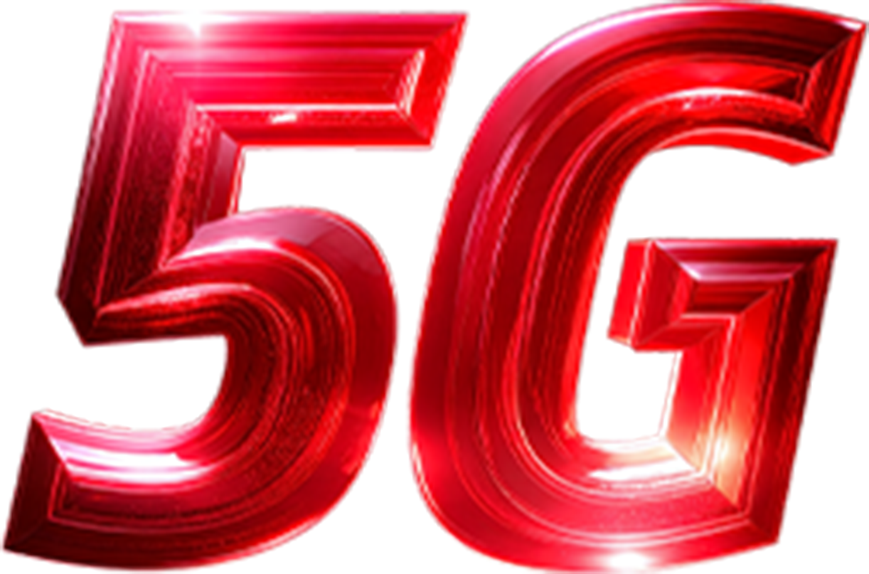 Siyah arka plan üzerinde parlak efektli kırmızı 3D 5G harfleri.