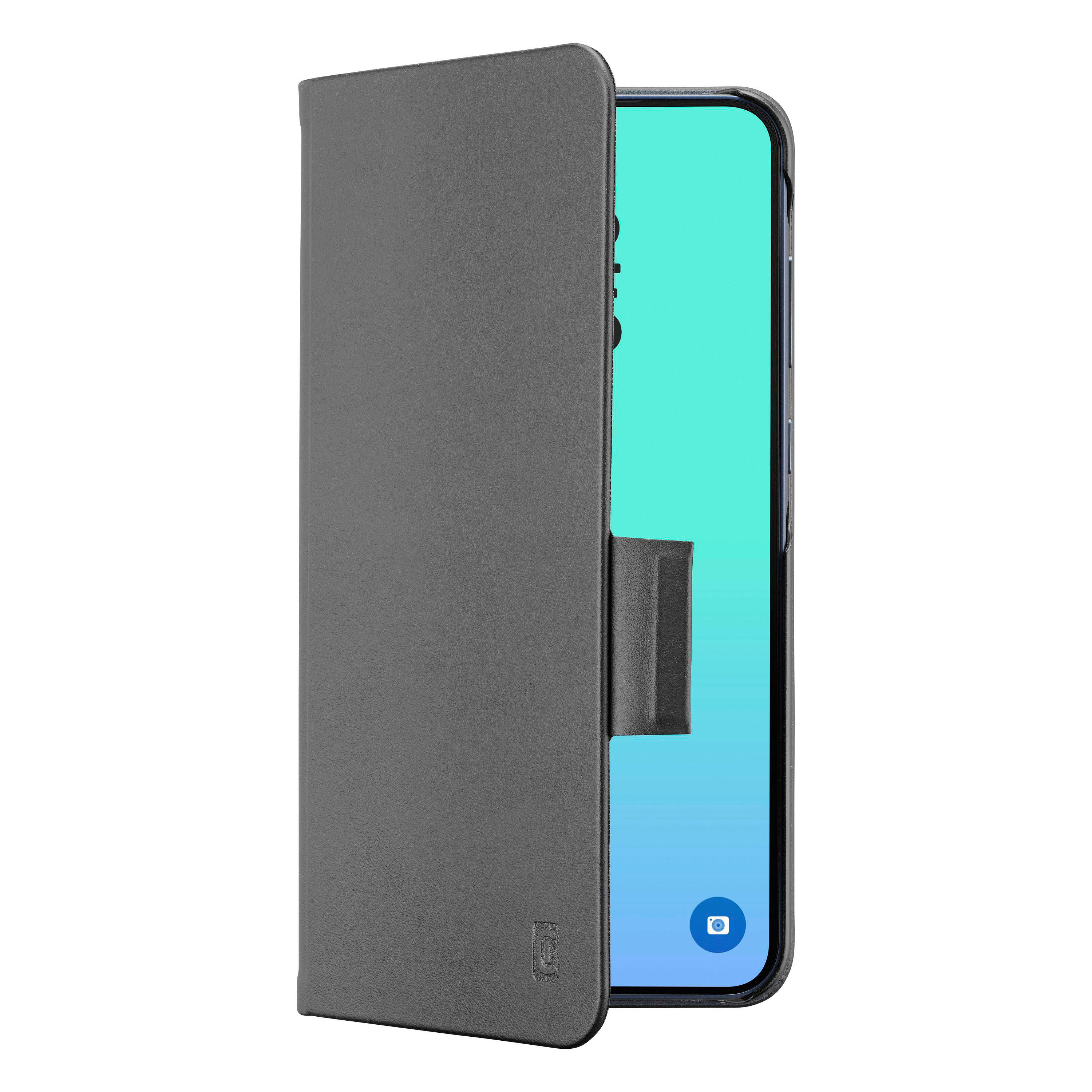 Graues Handyhülle auf einem Smartphone mit blauem Bildschirm.