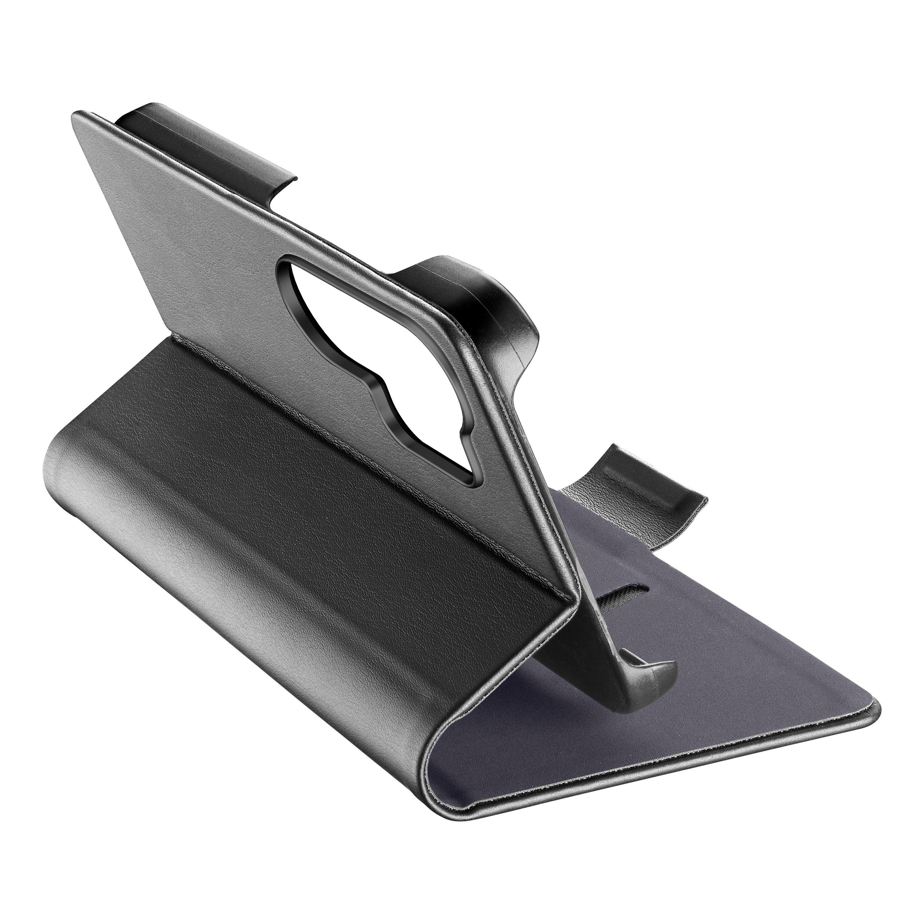 Schwarze Handyhülle mit Standfunktion, auf weißem Hintergrund.