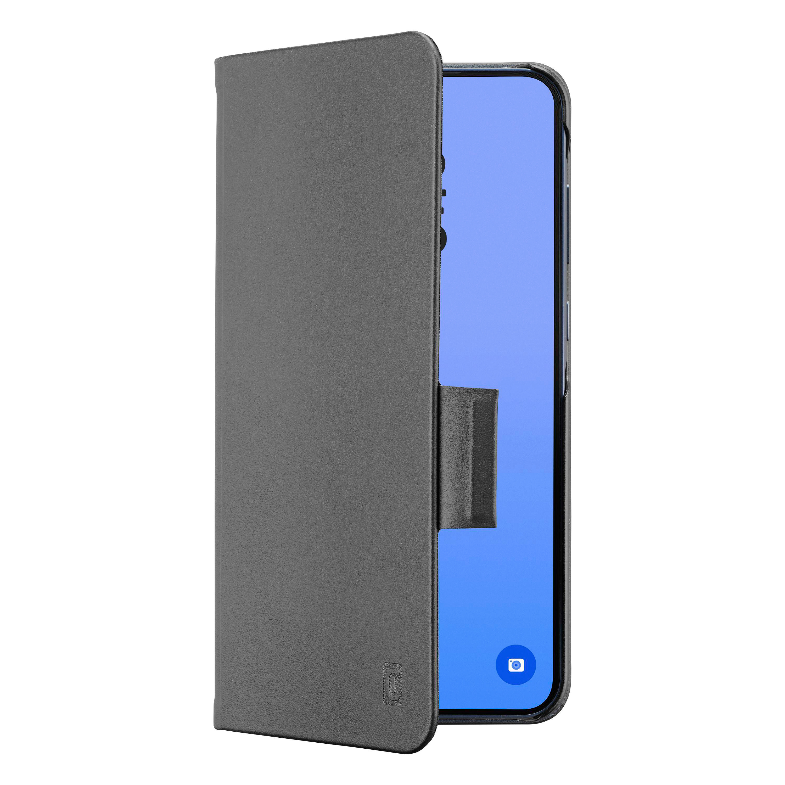 Graues Handycover mit einem Smartphone mit blauem Bildschirm.