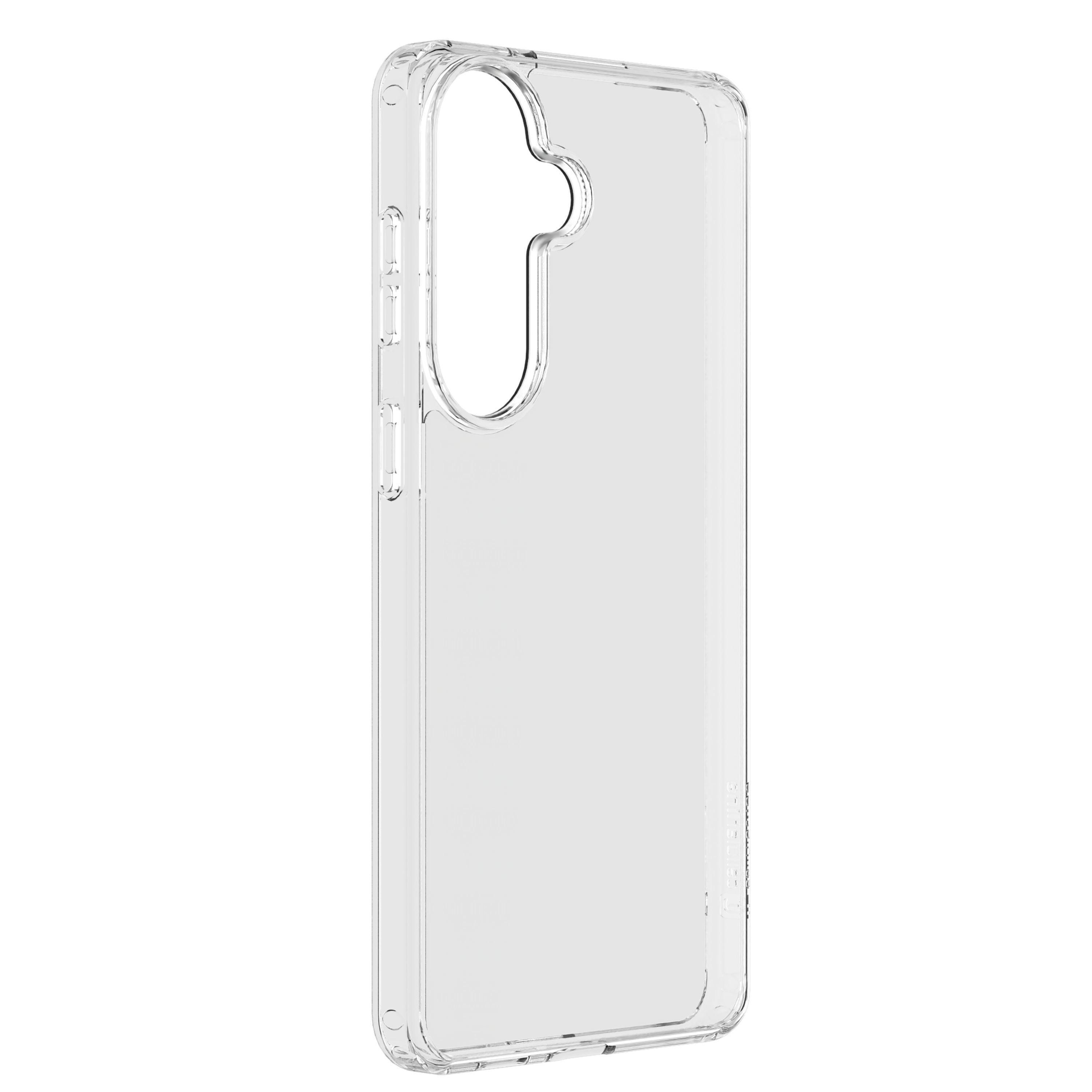 Transparente Handyhülle mit Aussparungen für Kamera und Tasten.