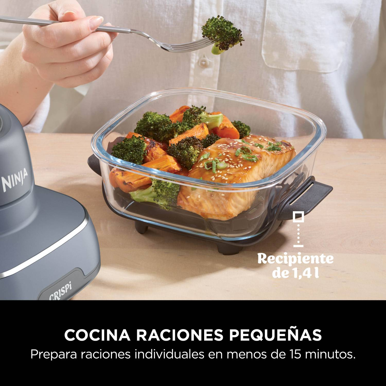 Cocina raciones pequeñas. Prepara raciones individuales en menos de 15 minutos. Recipiente de 1.4L.