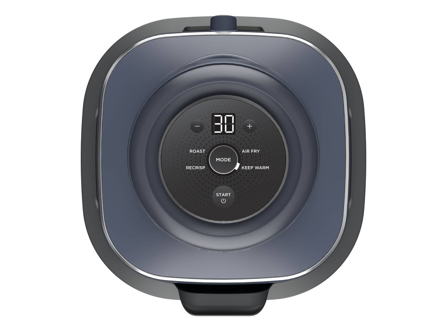 Freidora de aire gris oscuro con pantalla digital y controles táctiles.