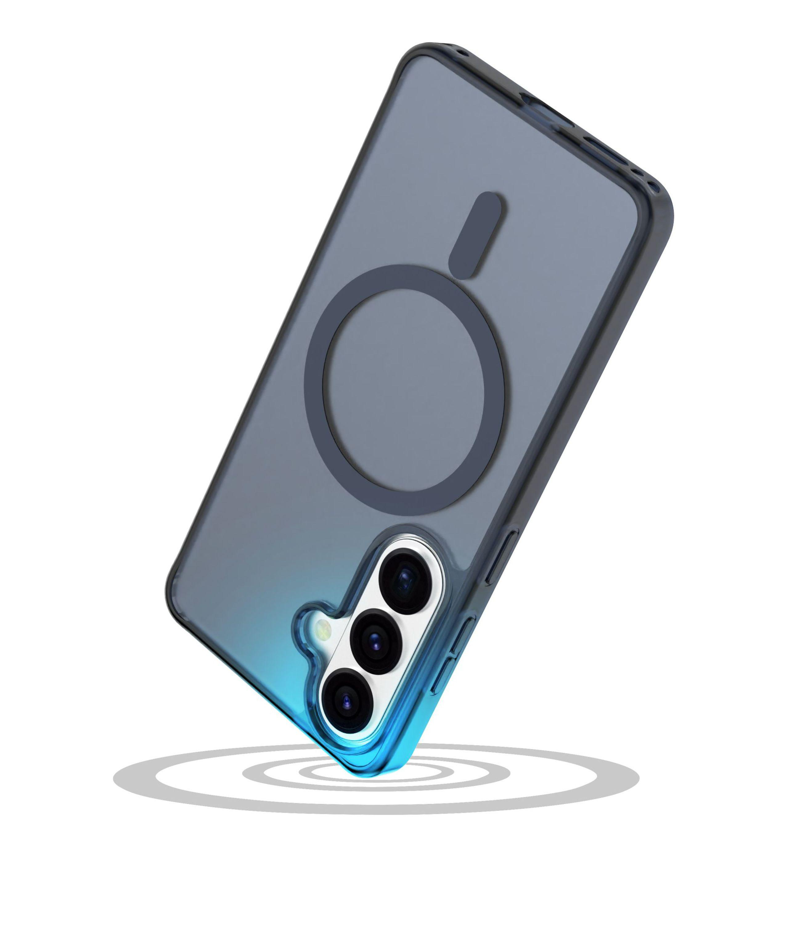 Transparente Handyhülle mit MagSafe-Ring und drei Kameras.