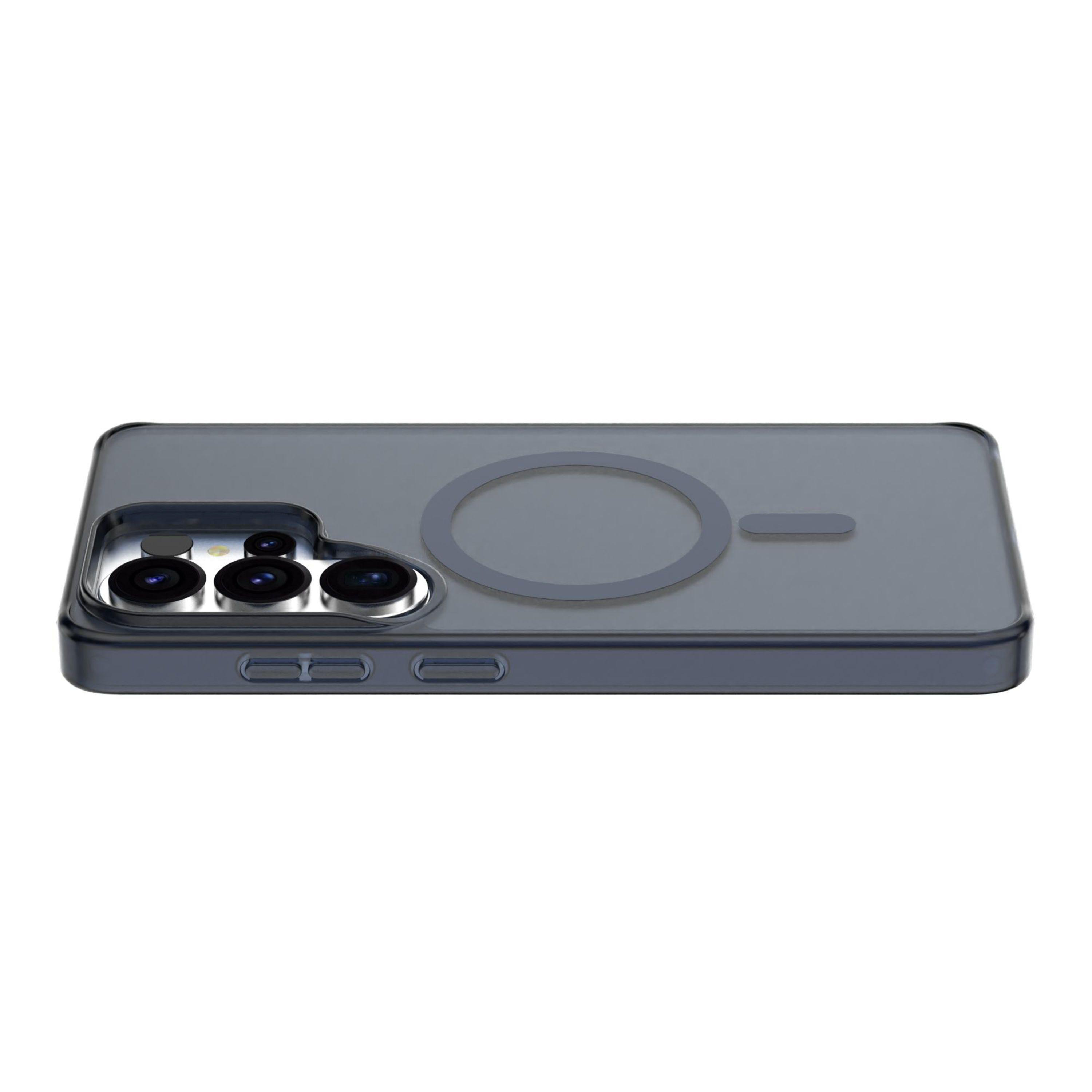 Graue Handyhülle mit MagSafe-Ring und Kameralinsen.