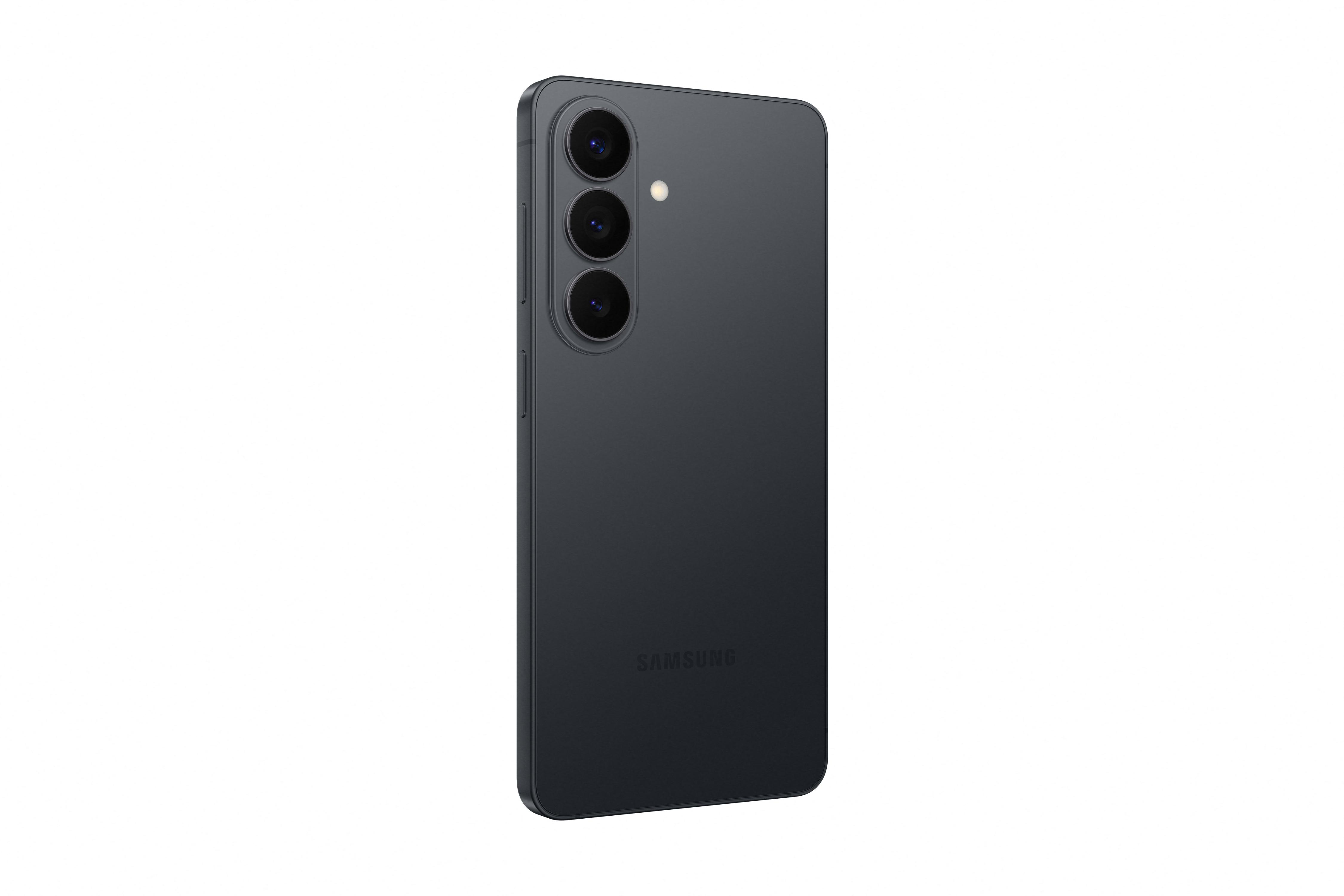 Dunkelgraues Smartphone mit drei Kameras auf der Rückseite.