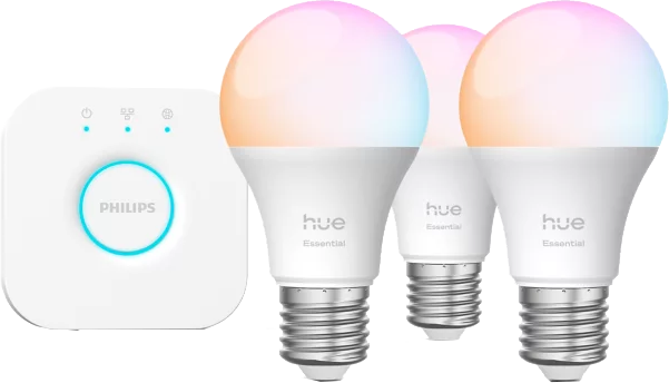 PHILIPS HUE Essential kezdőszett 3 db E27 izzó, bridge (232139)