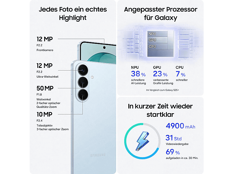 Samsung Galaxy S26+ 512 GB Blau EEK A (A - G) 17 cm (6.7 Zoll) Smartphone