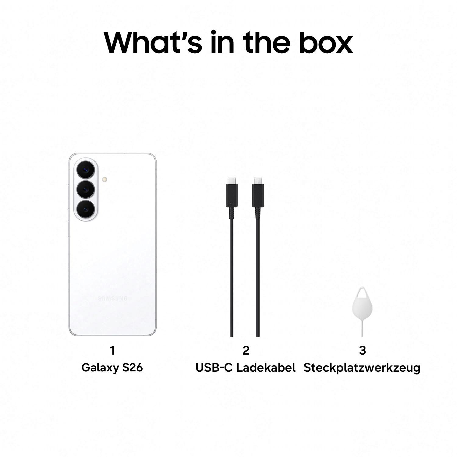 Samsung Galaxy S26 Smartphone, USB-C Kabel und SIM-Werkzeug