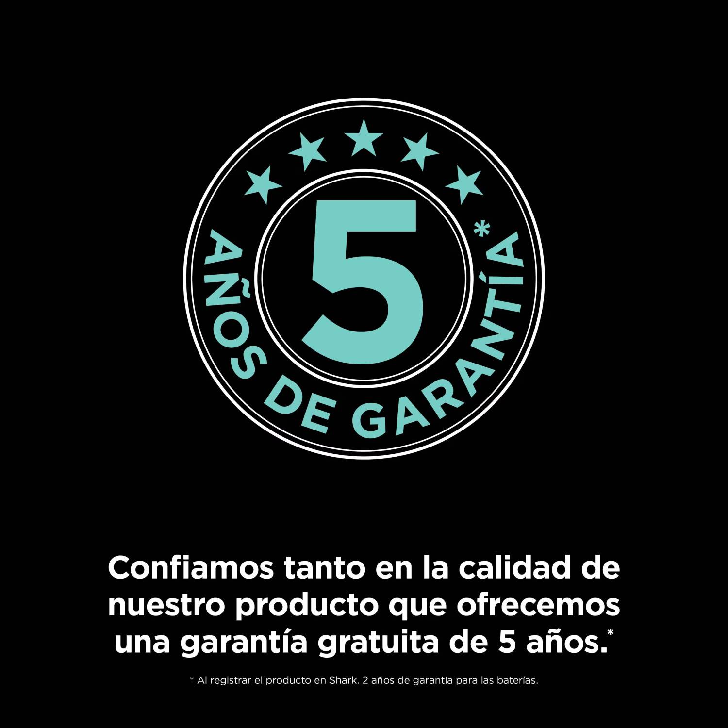 Logo con el número 5 y texto '5 años de garantía' en negro.