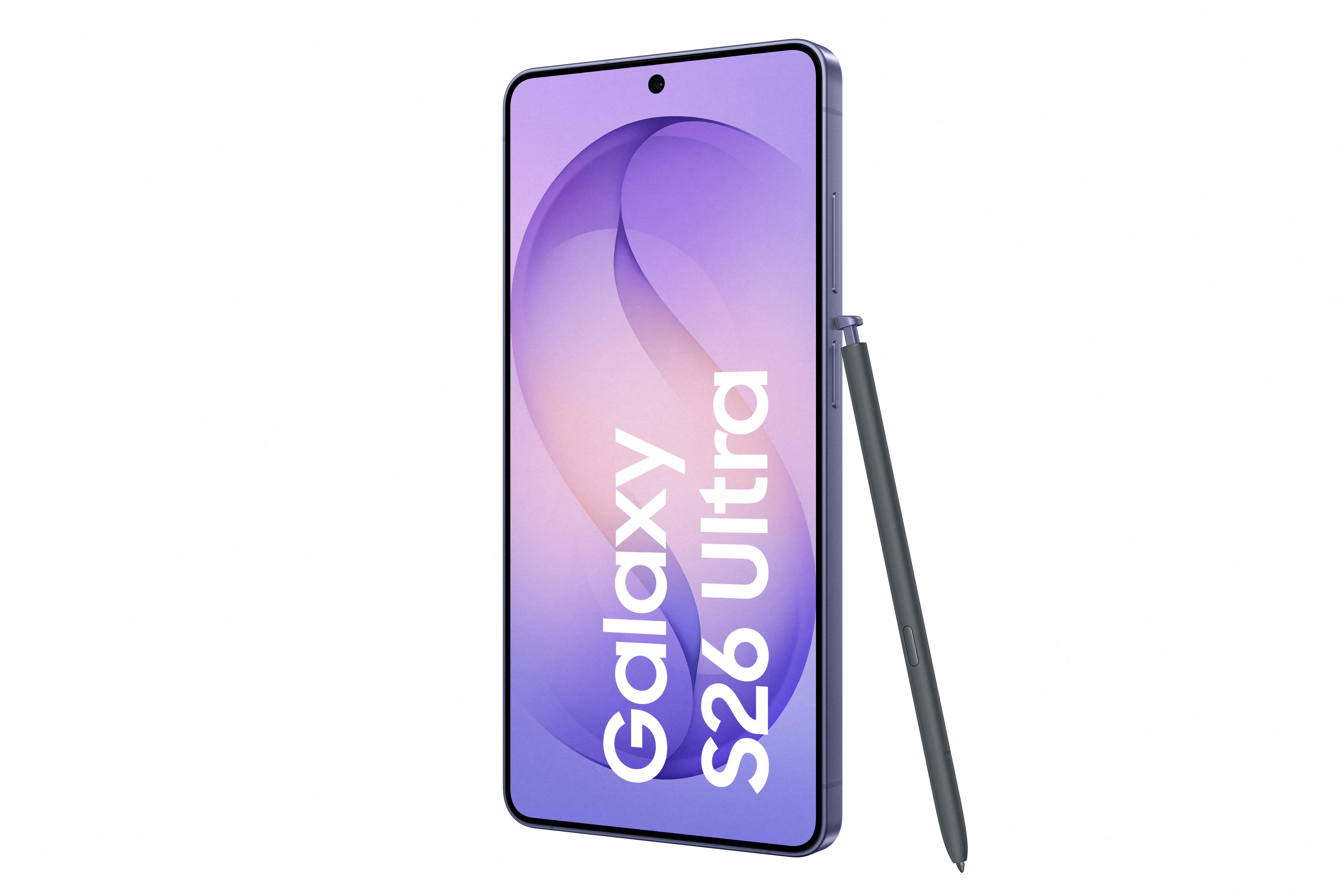 Ein grauer Stift ruht an einem Samsung Galaxy S26 Ultra Handy.