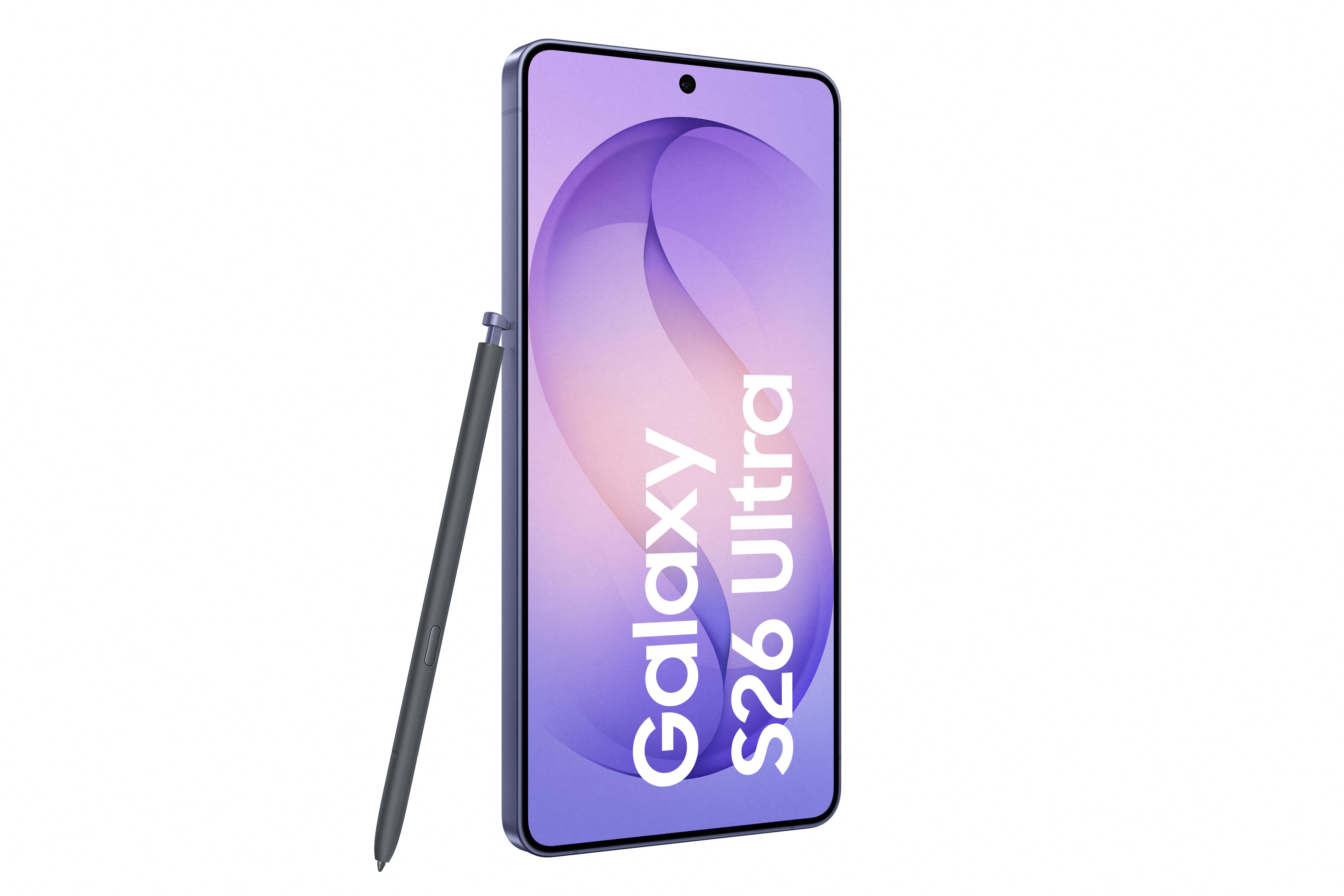 Ein blaues Smartphone mit einem Stift daneben auf weißem Hintergrund.