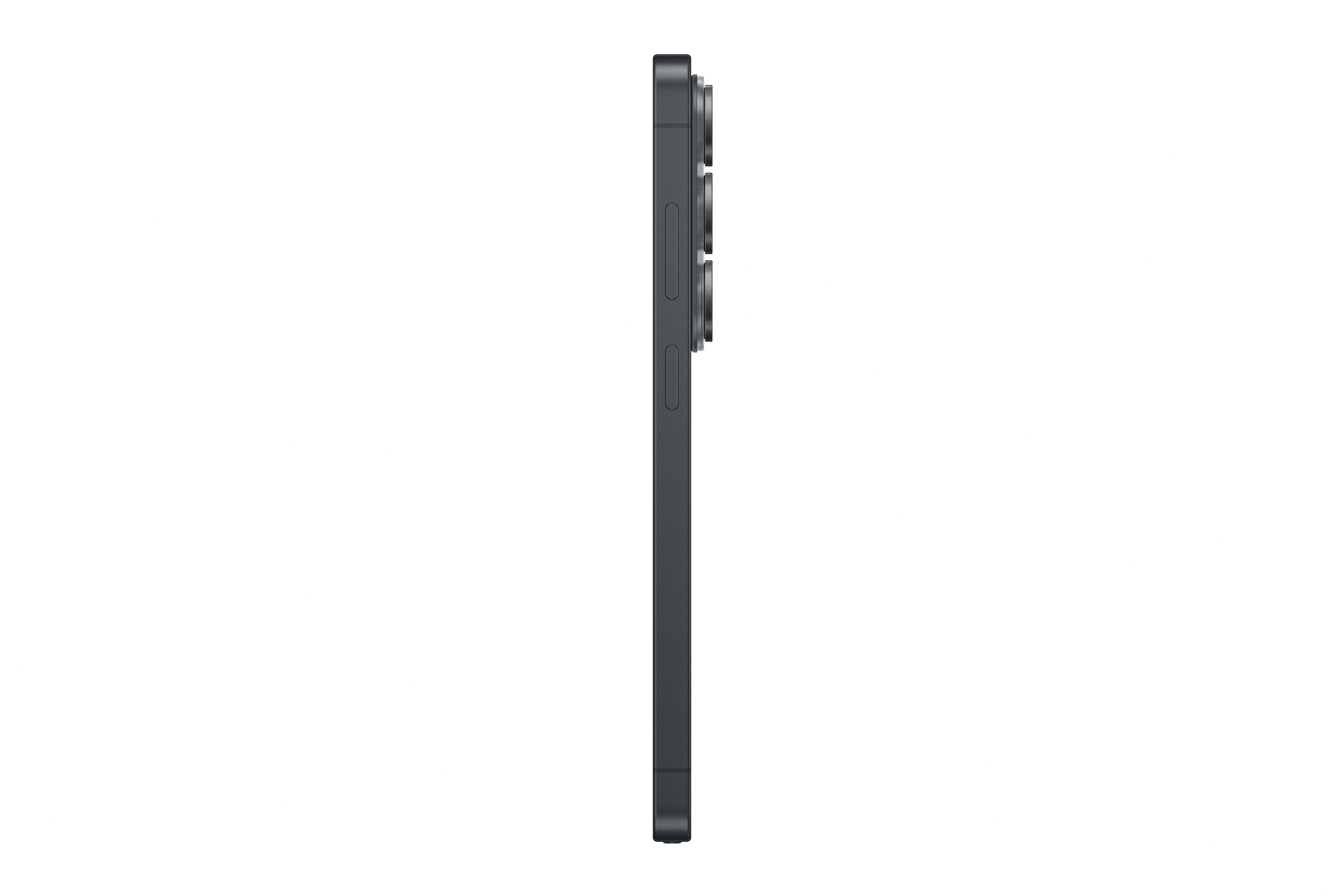 Dunkles Smartphone im Profil mit drei Kameras auf der Rückseite.