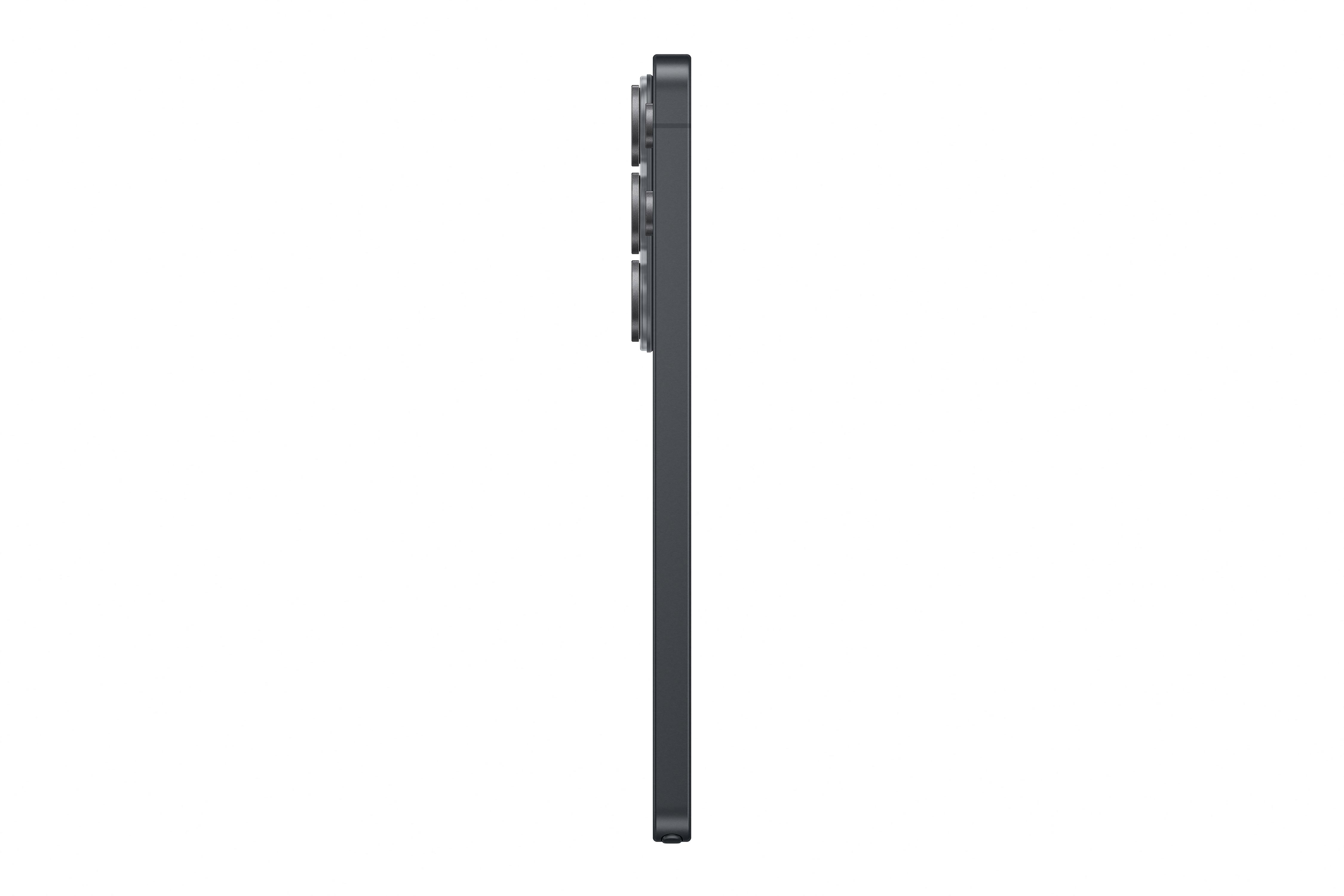 Dunkles Smartphone im Profil mit drei Kameras auf der Rückseite.