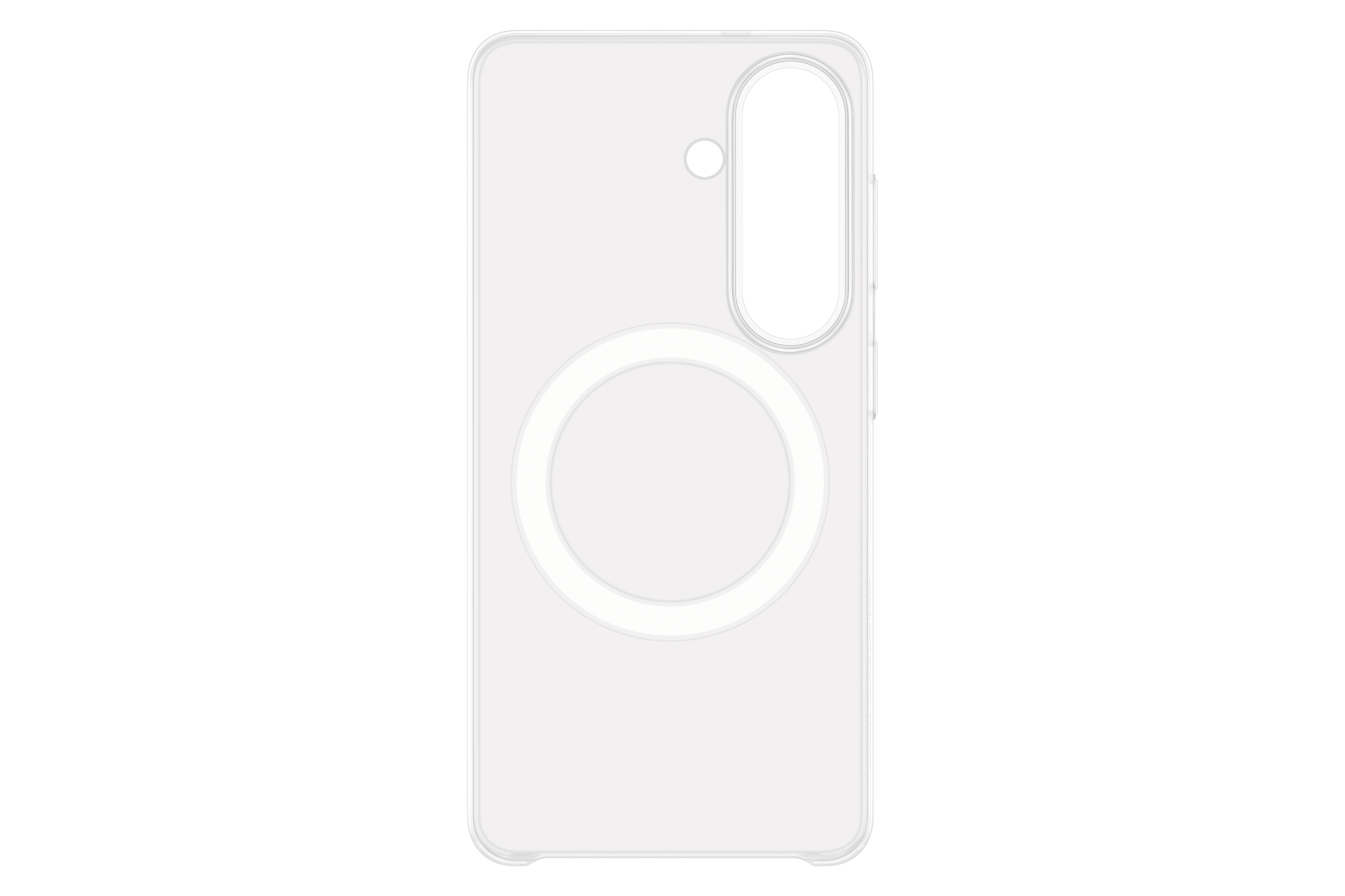 Transparente Handyhülle mit kreisförmigem Ausschnitt für Kamera und Ring.